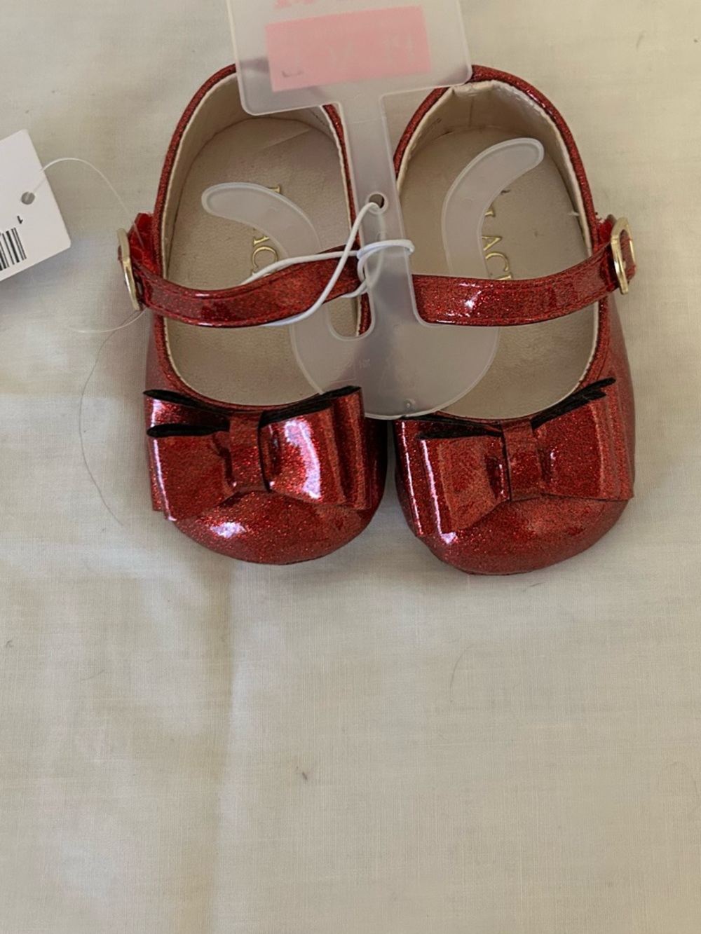 NWT The Children's Place Red Sparkly Mary Jane With Bows Baby Shoes/0-3 Months